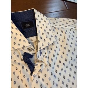 Men's Long Sleeve Shirt L Bespoke Quality Custom Made Anthony Mason Navy  AOP